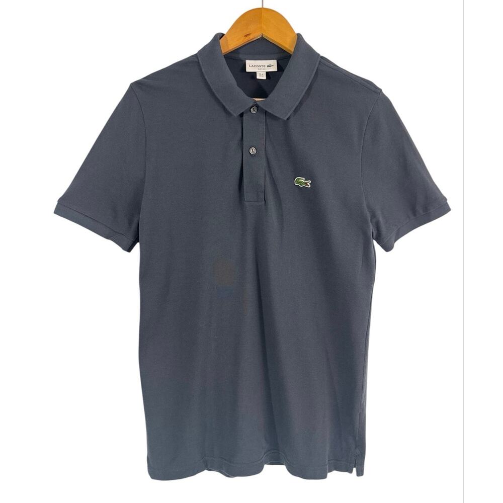 Lacoste Men’s Slim Fit Polo Shirt Gray Pique Short Sleeve Cotton Size M